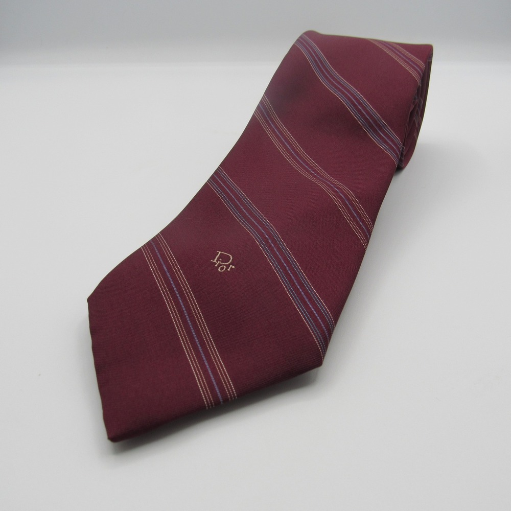 Christian Dior Necktie Men's Burgundy Excellent Striped Silk Blend Italy